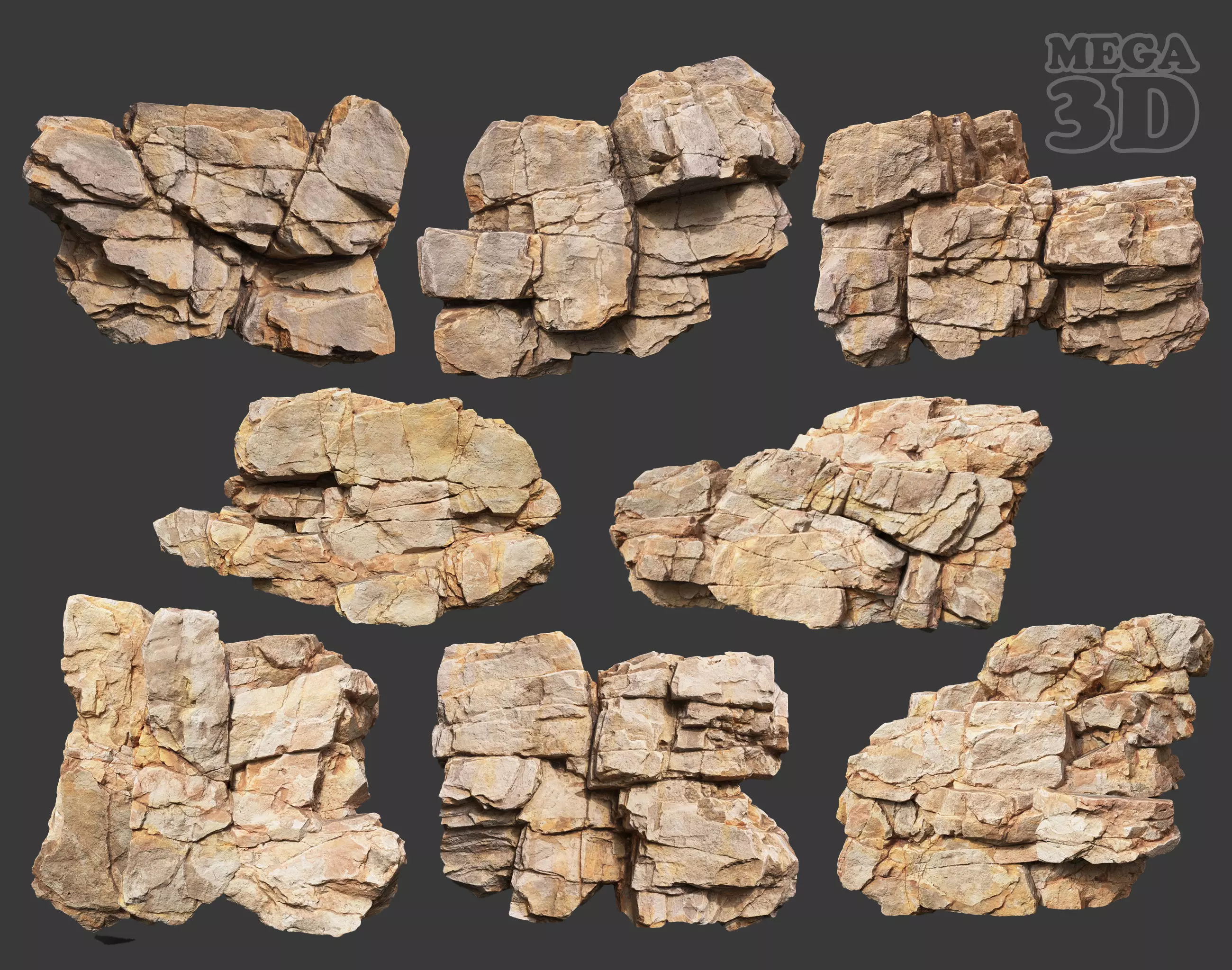 High Poly Yellow Cliff Face 221208 - Ultra HD 16K Texture 3D model_0