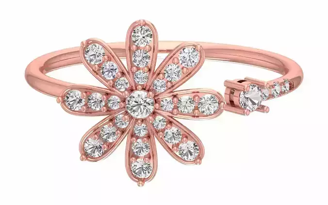 Solitaire Women Light Weight Flower Band Ring 3D print model