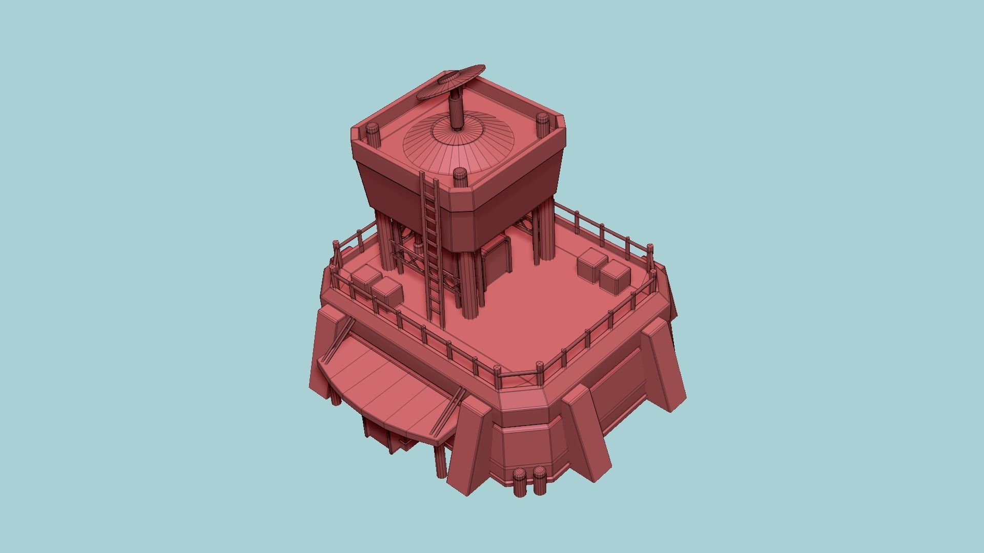 SciFi Facility B05 Red - Sci Fi Exterior Design Low-poly 3D model_21