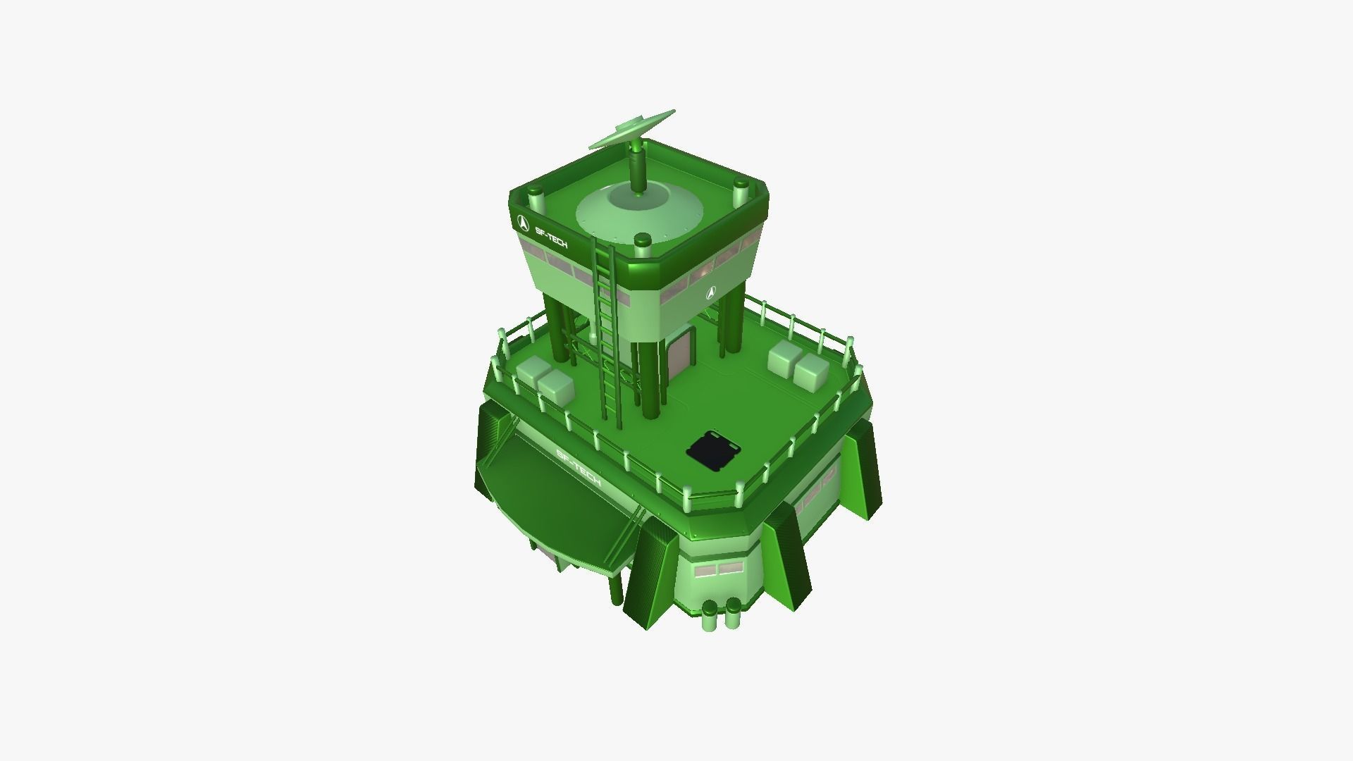 SciFi Facility B06 Green - Sci Fi Exterior Design Low-poly 3D model_2