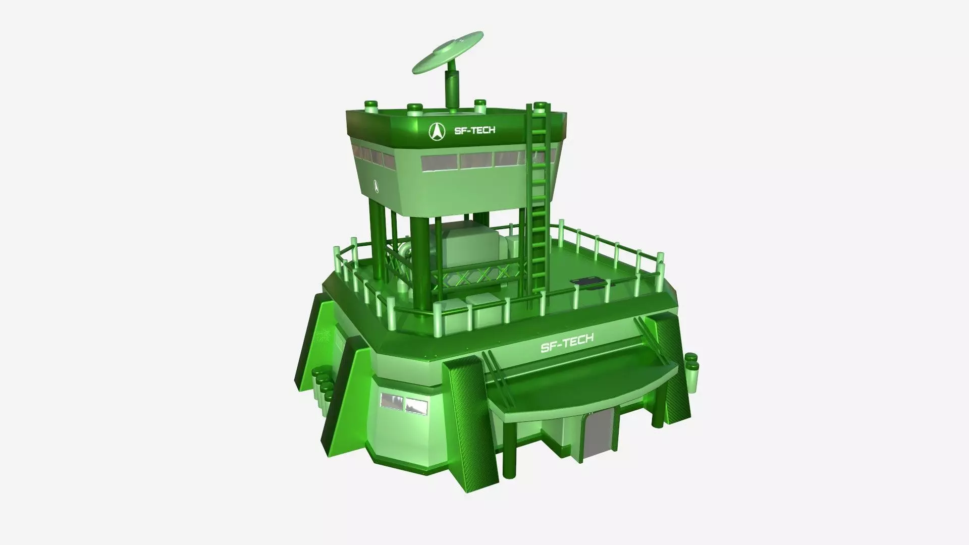 SciFi Facility B06 Green - Sci Fi Exterior Design Low-poly 3D model_0