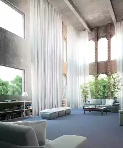 Spacious Loft Living Room Scene 3D model