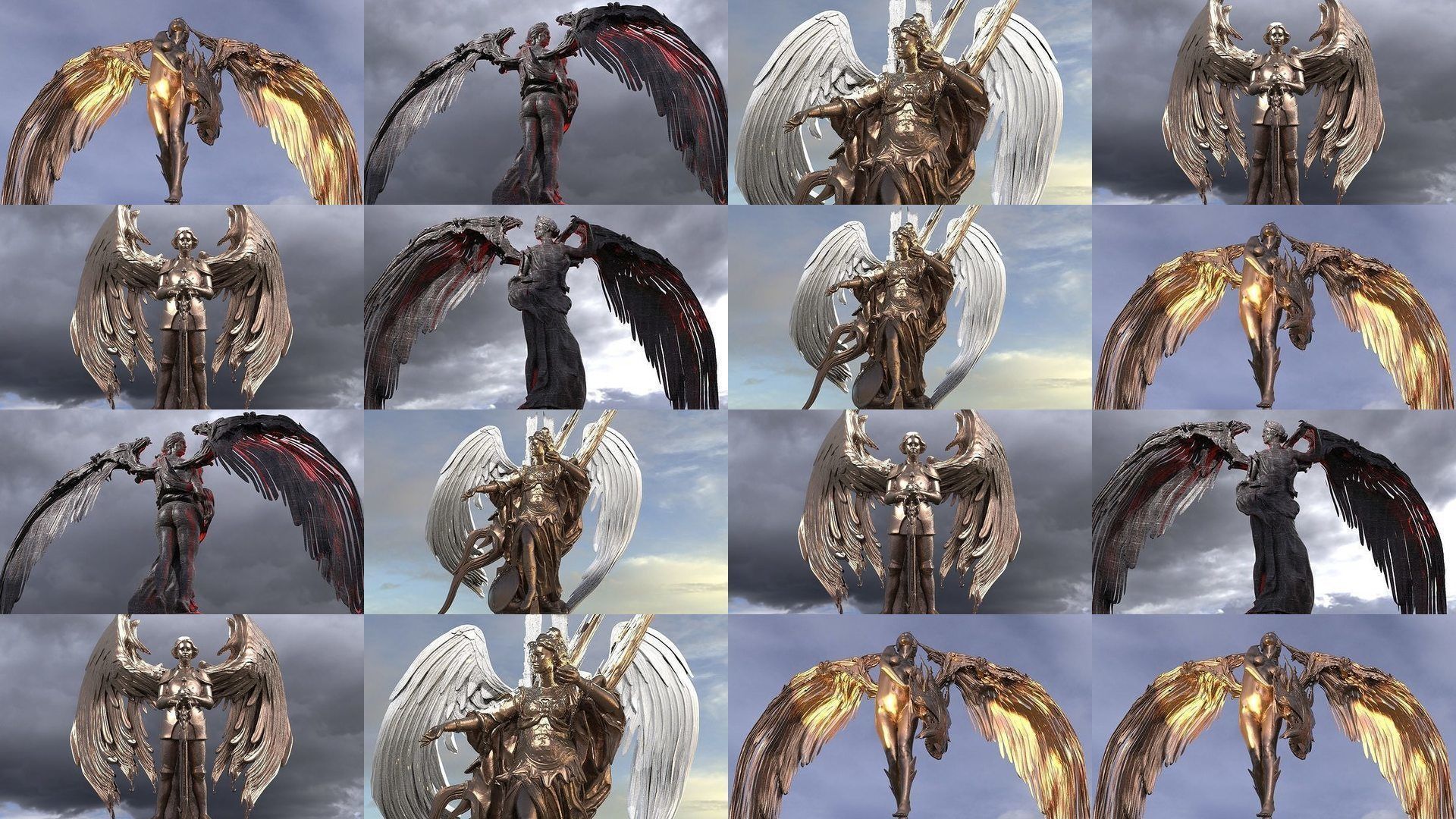 Angelic Female Statues 3D Model Collection_1