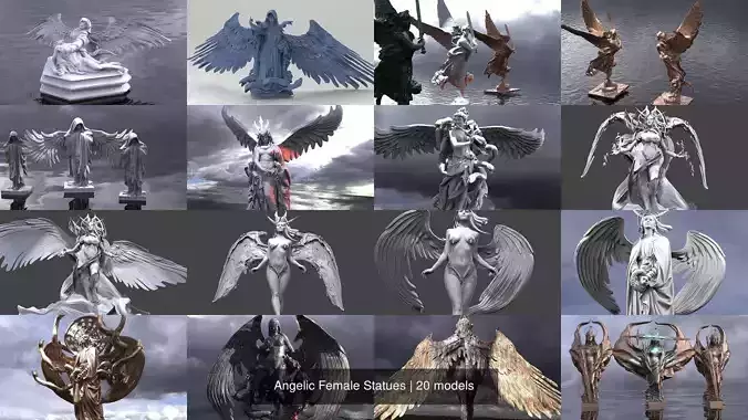 Angelic Female Statues 3D Model Collection