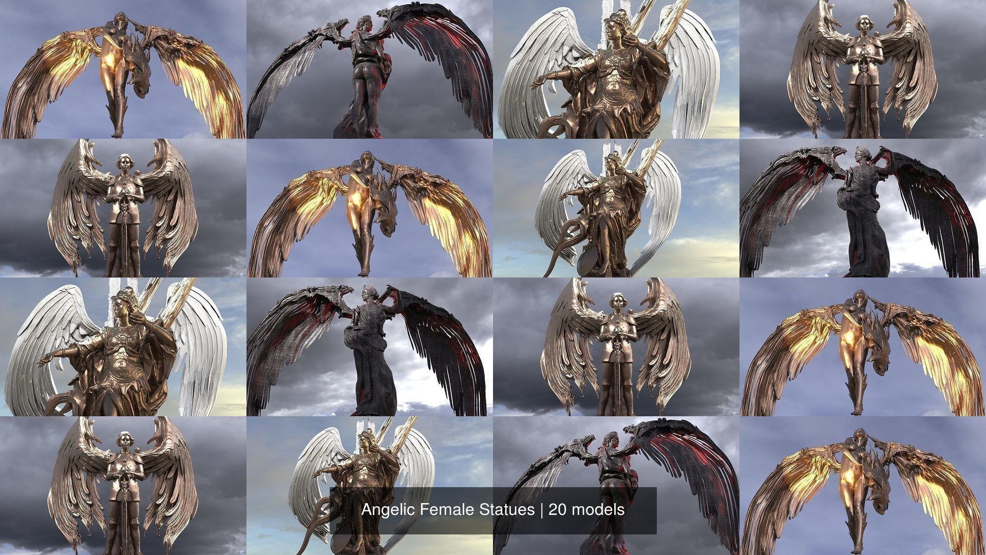 Angelic Female Statues 3D Model Collection_2