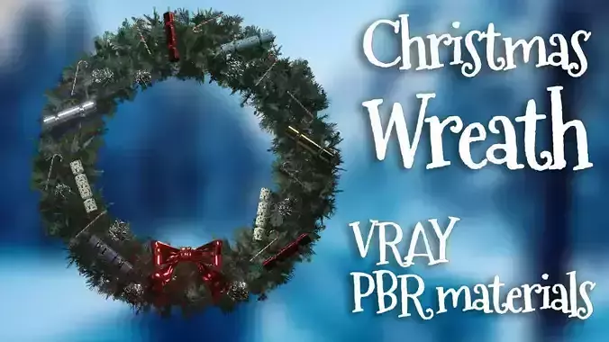  Christmas Wreath with crackers and candy cane Low-poly 3D model