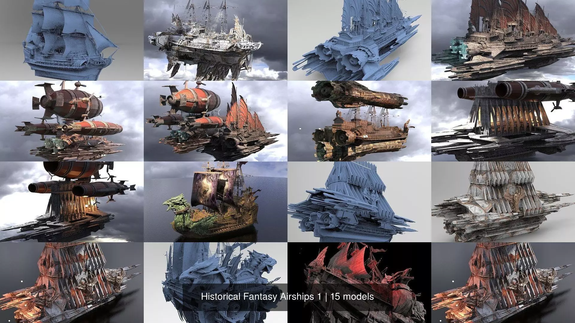 Historical Fantasy Airships 1 3D Model Collection_0