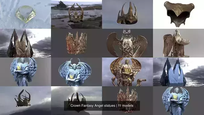 Crown Fantasy Angel statues 3D Model Collection