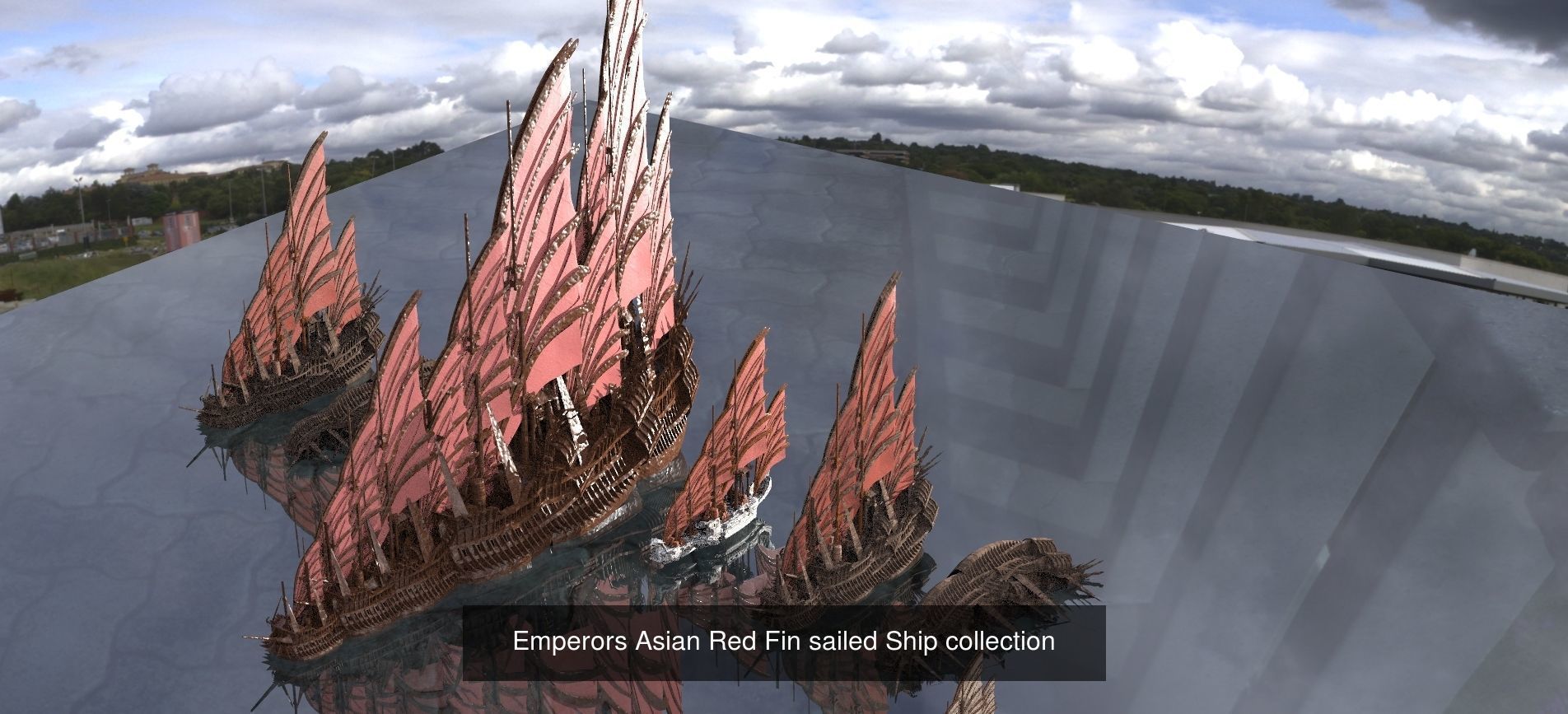 Asian Themed Historical Fantasy Ships 3D Model Collection_2