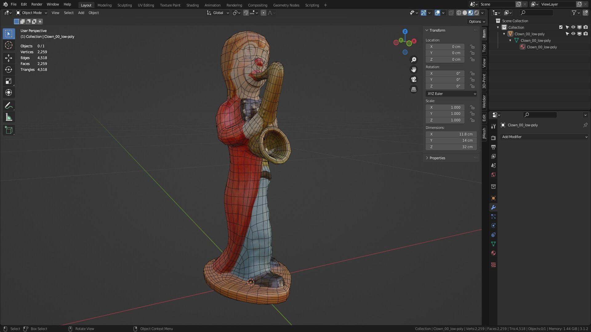 Clown statuette Low-poly 3D model_31