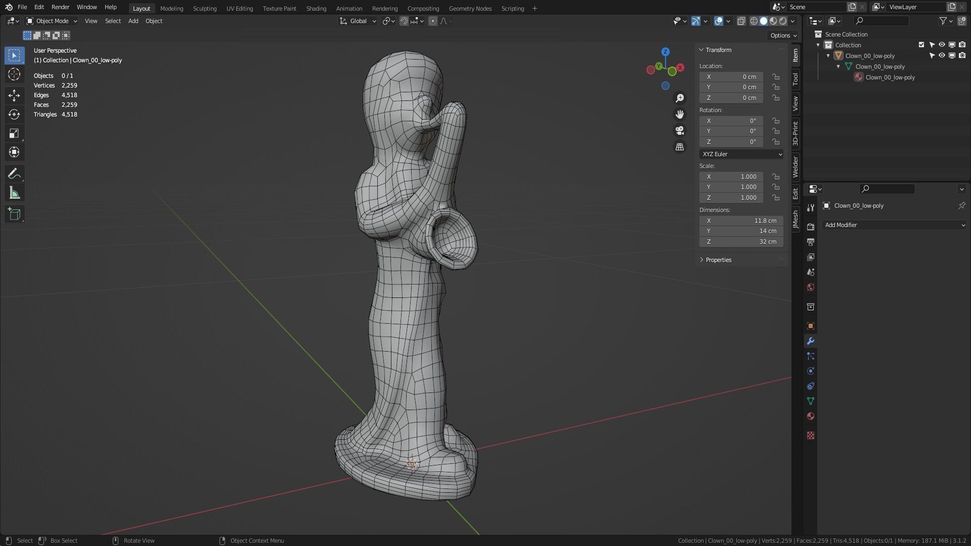Clown statuette Low-poly 3D model_30