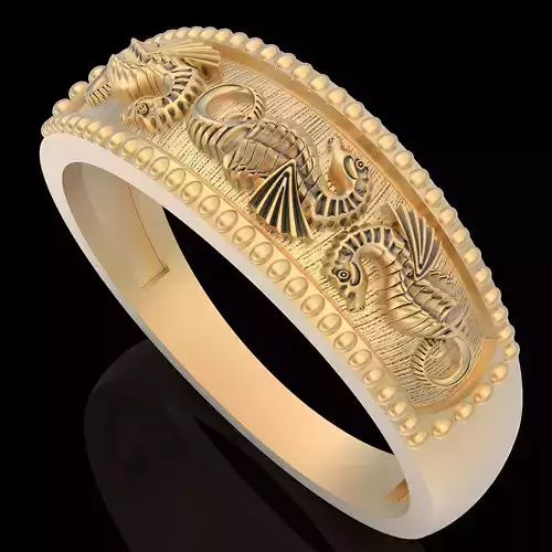 Seahorse ring gold printable jewelry 3D model