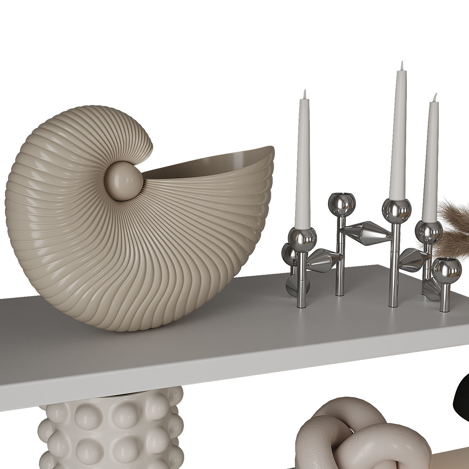 Decorative shelves with vases and books 3D model_3