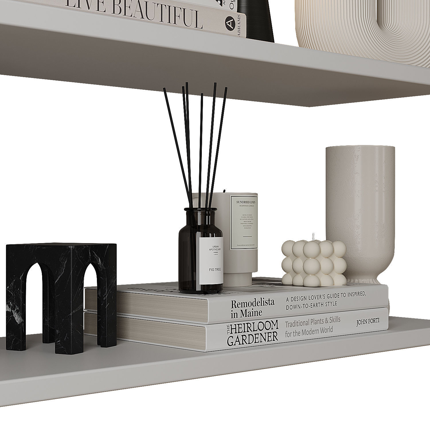 Decorative shelves with vases and books 3D model_7