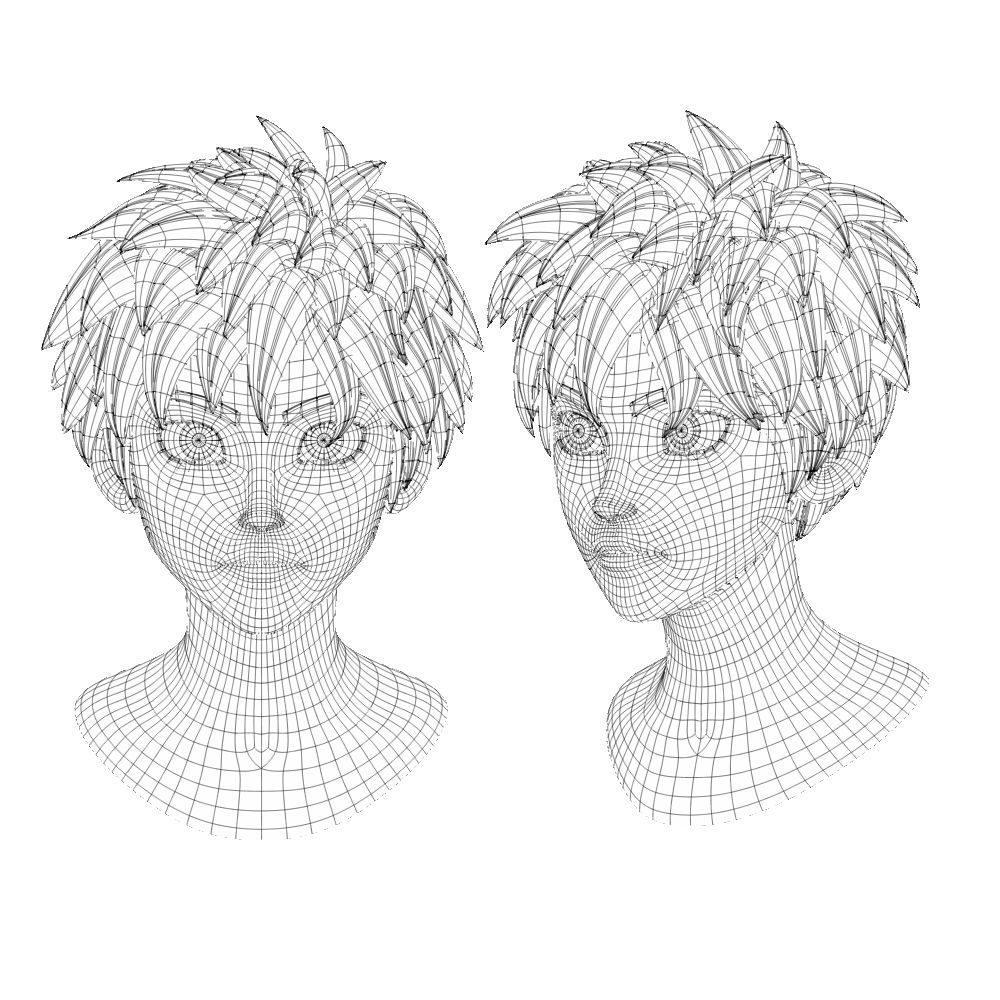 Head anime basemesh Low-poly 3D model_10