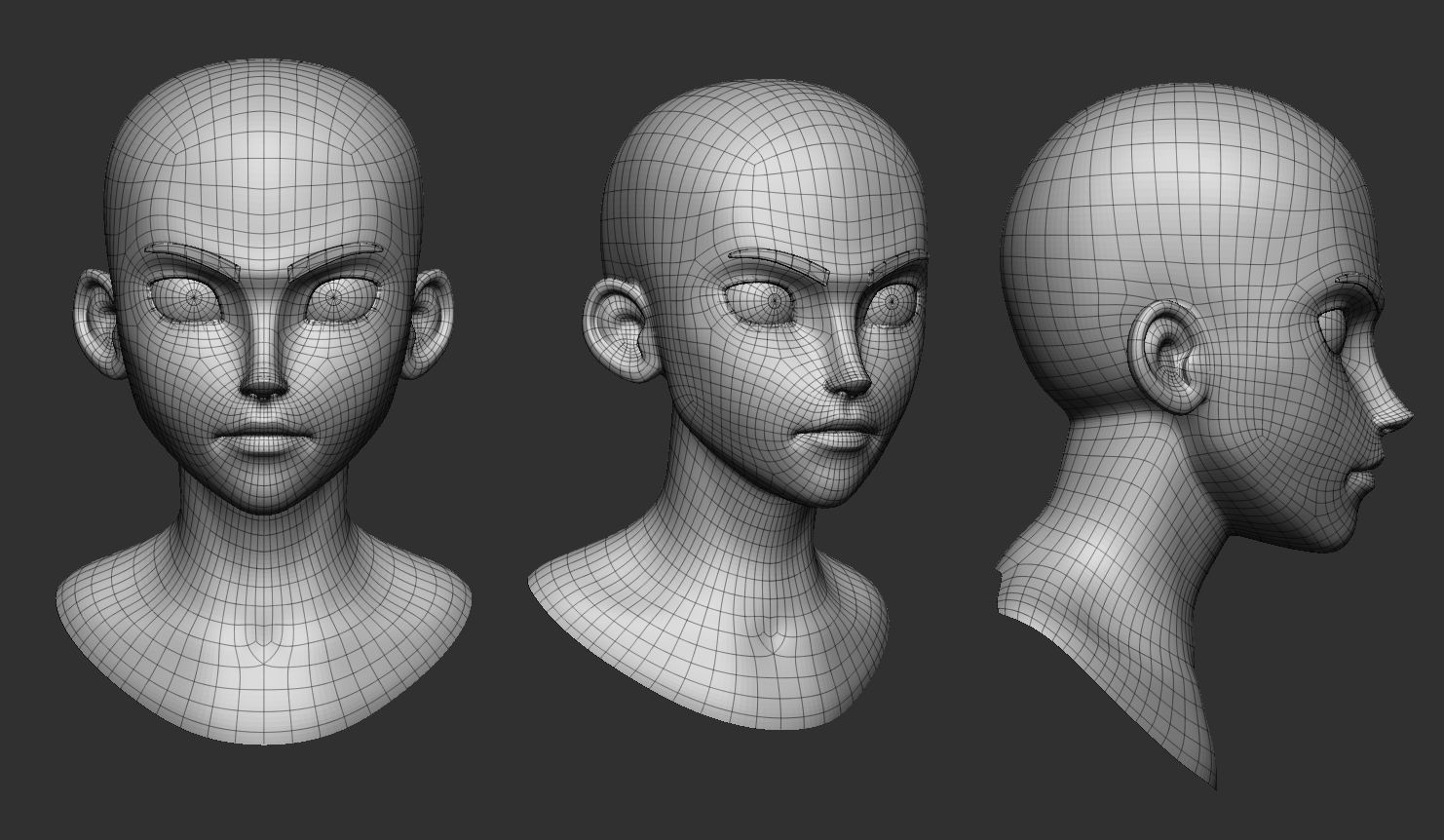 Head anime basemesh Low-poly 3D model_7