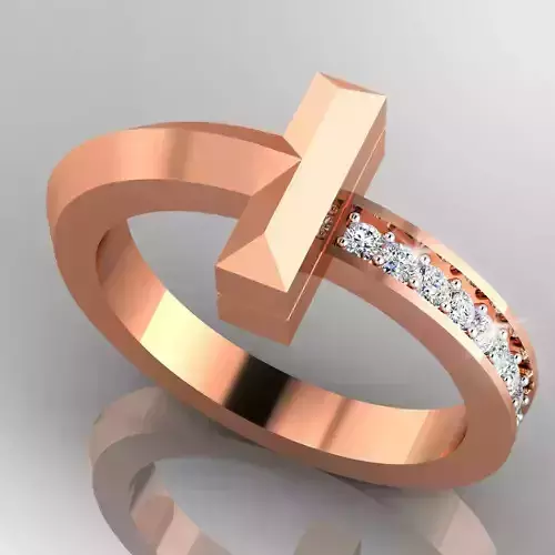 T Ring cross in rose gold