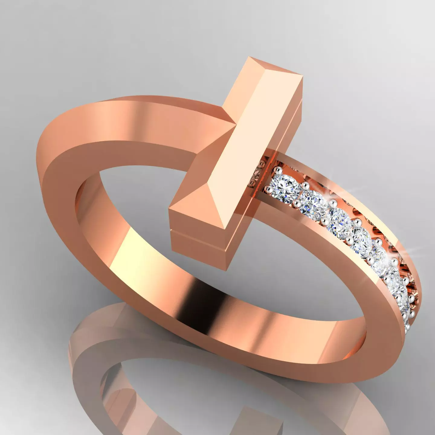 T Ring cross in rose gold 3D model
