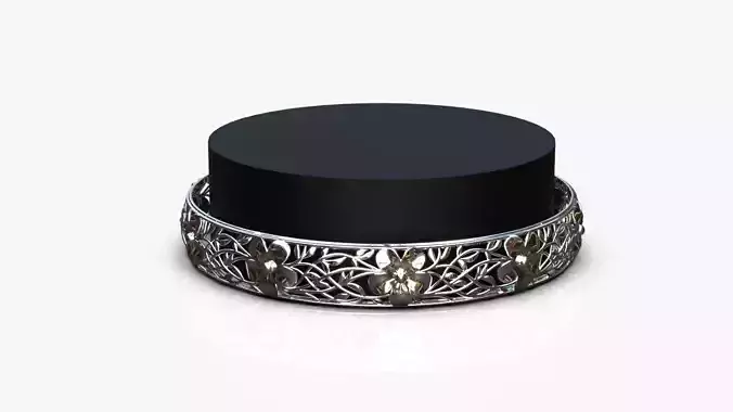 Bangle silver ring with intricate design
