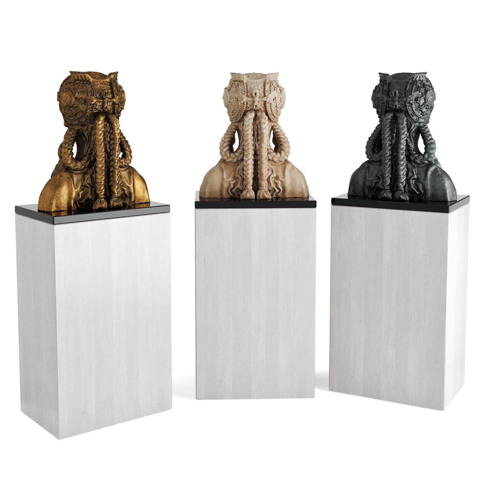 Ethnic bust female Low-poly 3D model_3