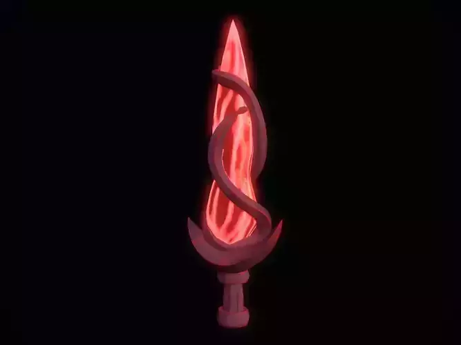 Stylized Curved Sword Red Lava Wood Low-poly