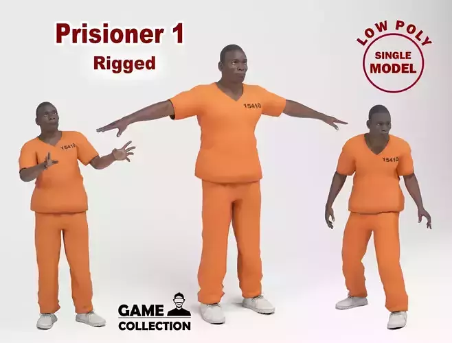 Prisioner 1 prisoner in orange uniform Low-poly 3D model