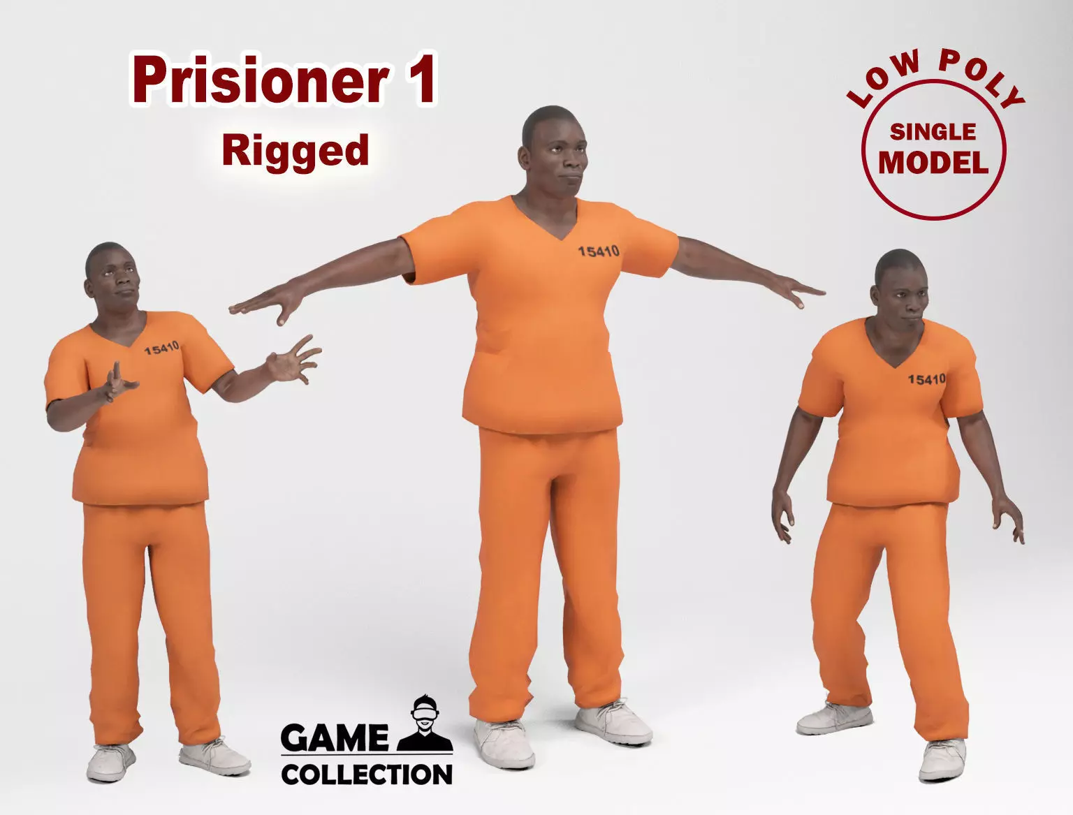 Prisioner 1 prisoner in orange uniform Low-poly 3D model_0