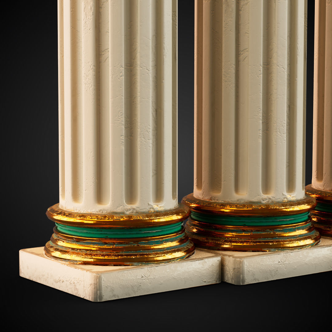 Rustic Colomn with golden details 3D model_4