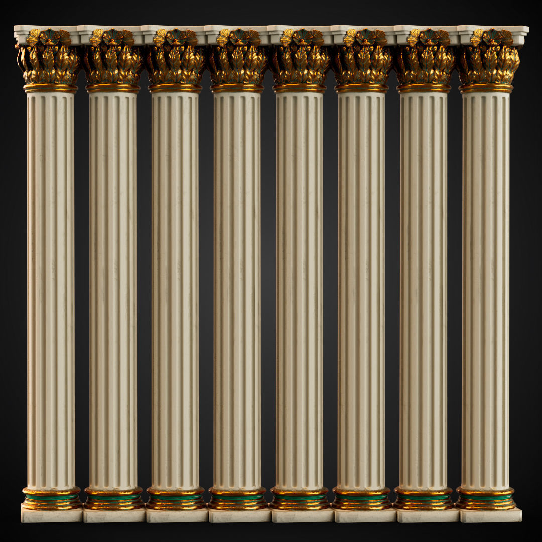 Rustic Colomn with golden details 3D model_5