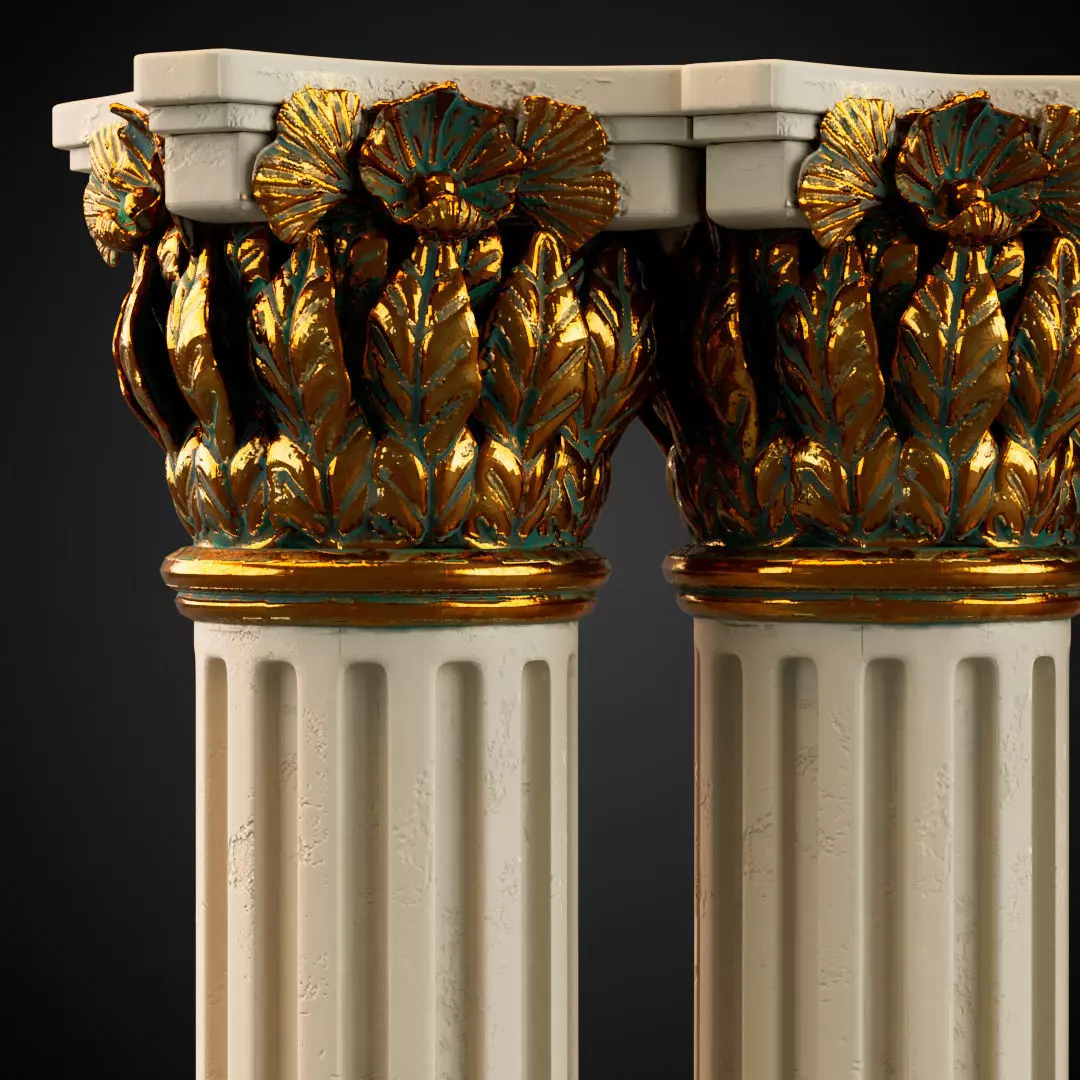 Rustic Colomn with golden details 3D model_0