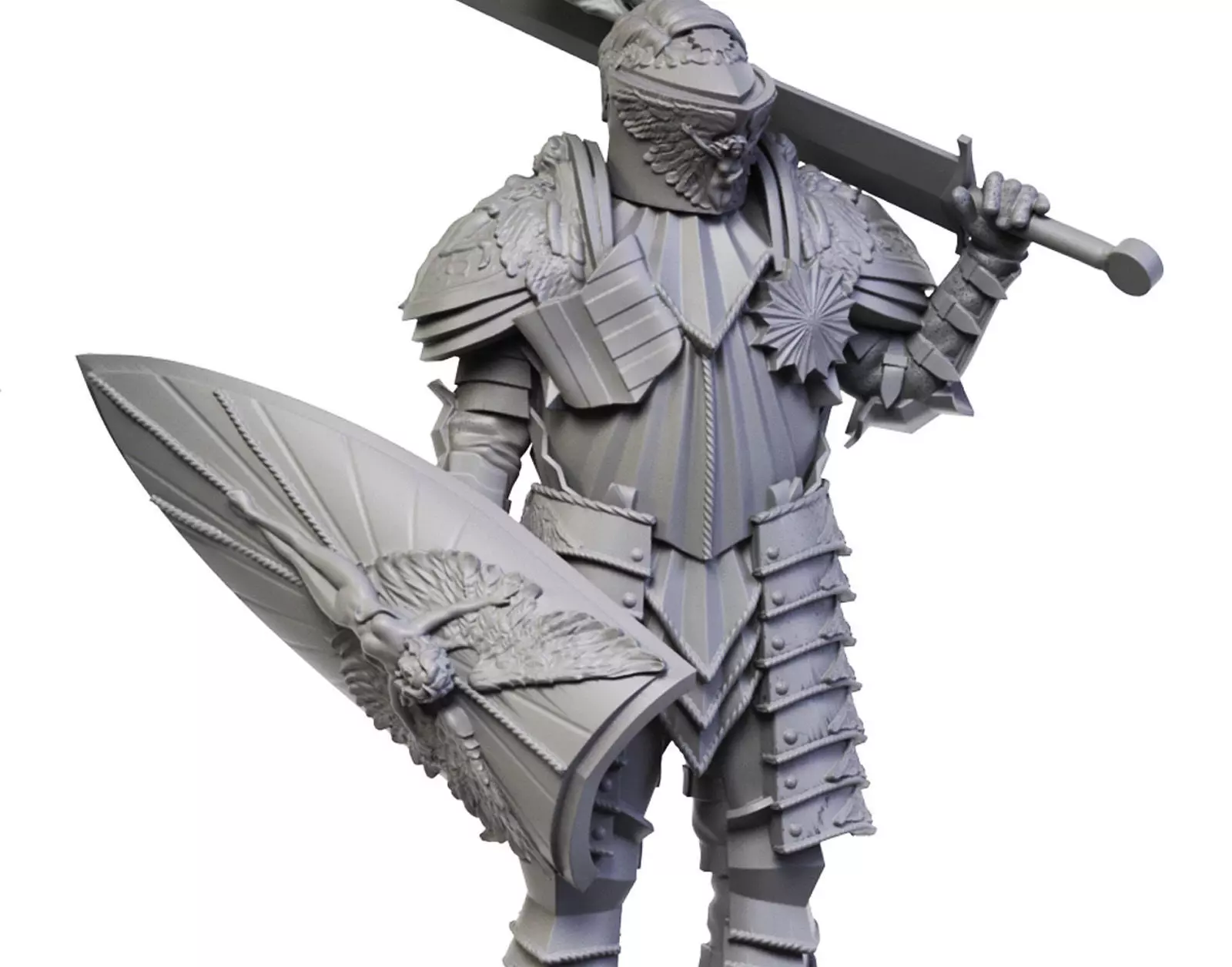 Knight in armor holding sword 3D print model_0