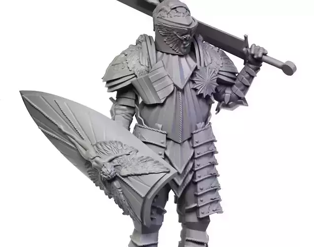 Knight in armor holding sword 3D print model
