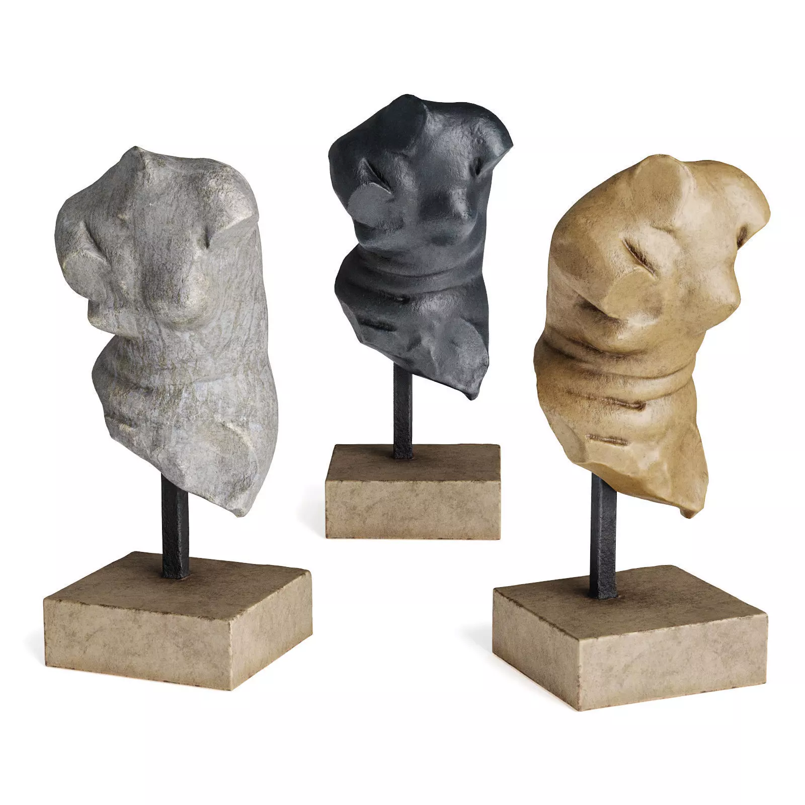 Crouching Venus torso sculpture Low-poly 3D model_0