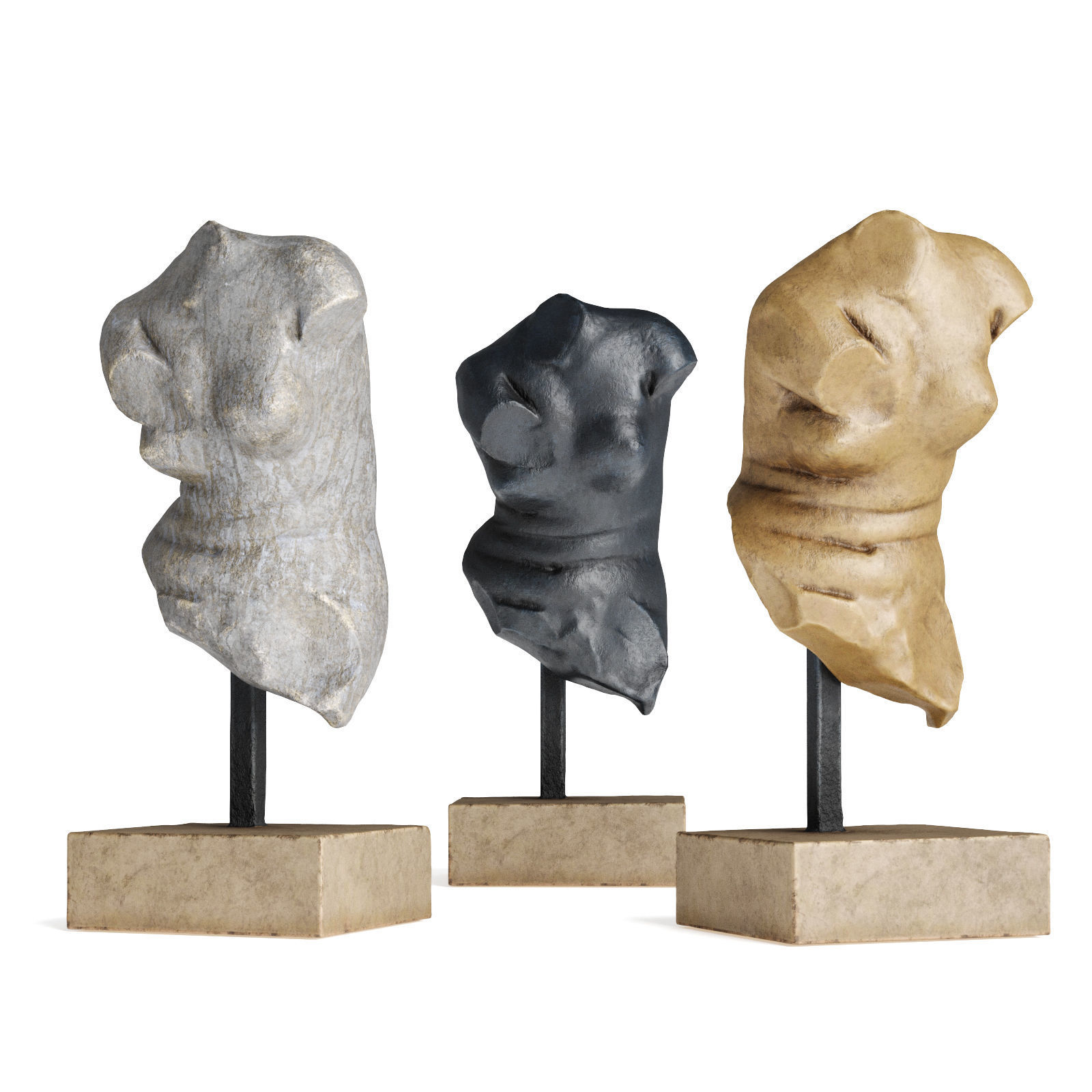 Crouching Venus torso sculpture Low-poly 3D model_1