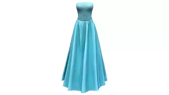 Elegant Embroidered Strapless Long Teal Dress