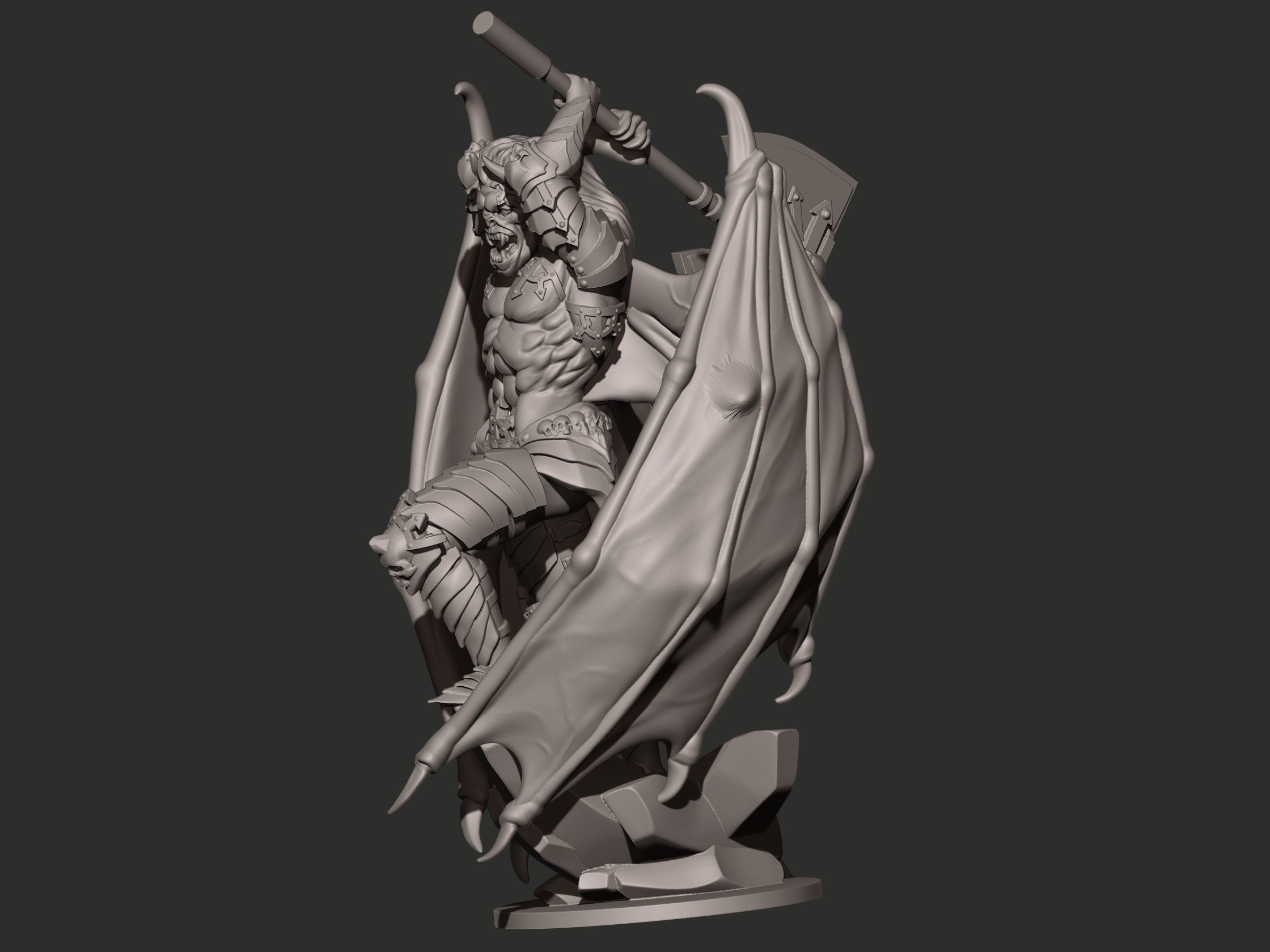 Demon statue of holding axe 3D print model_8
