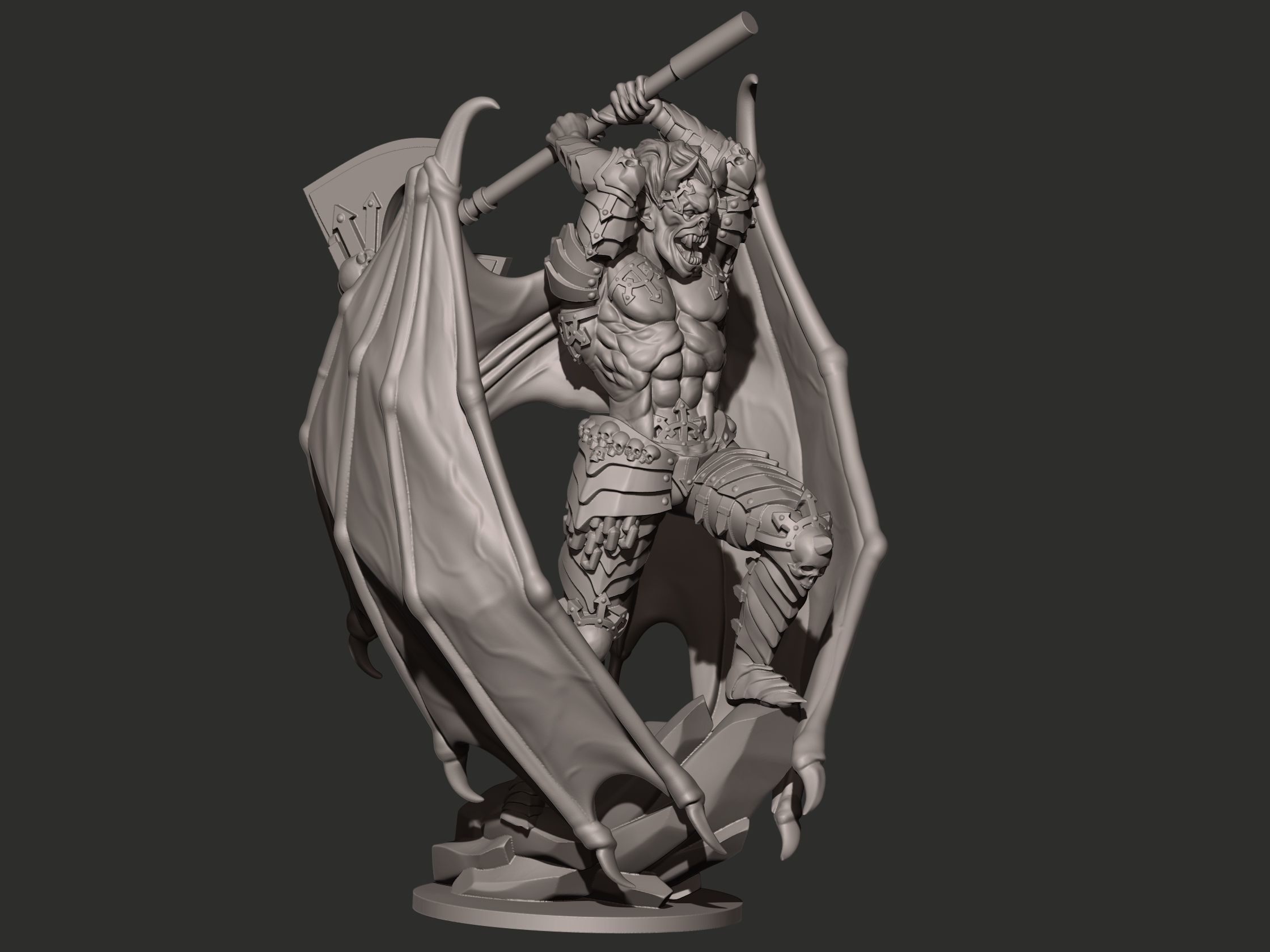 Demon statue of holding axe 3D print model_3