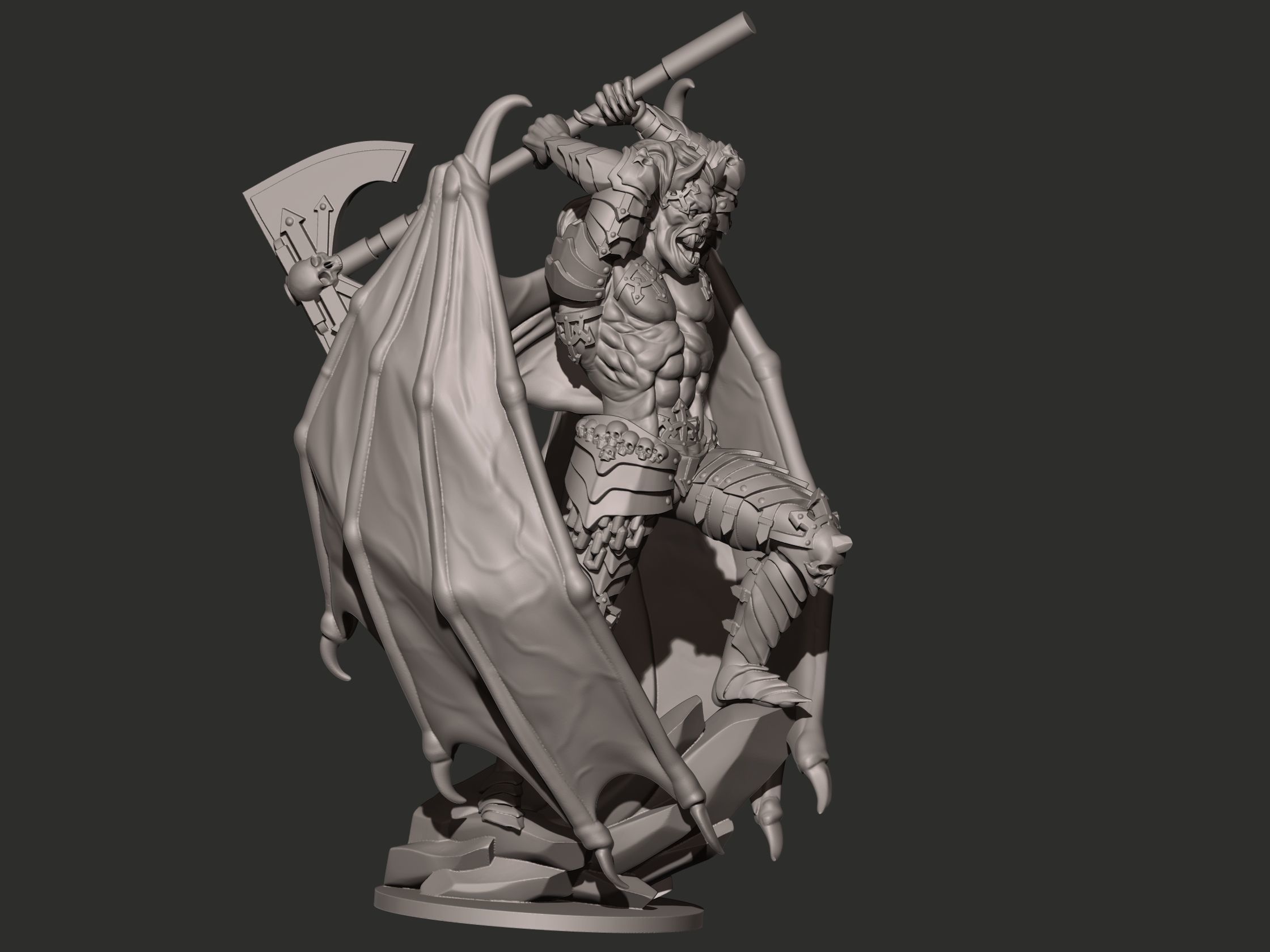 Demon statue of holding axe 3D print model_4