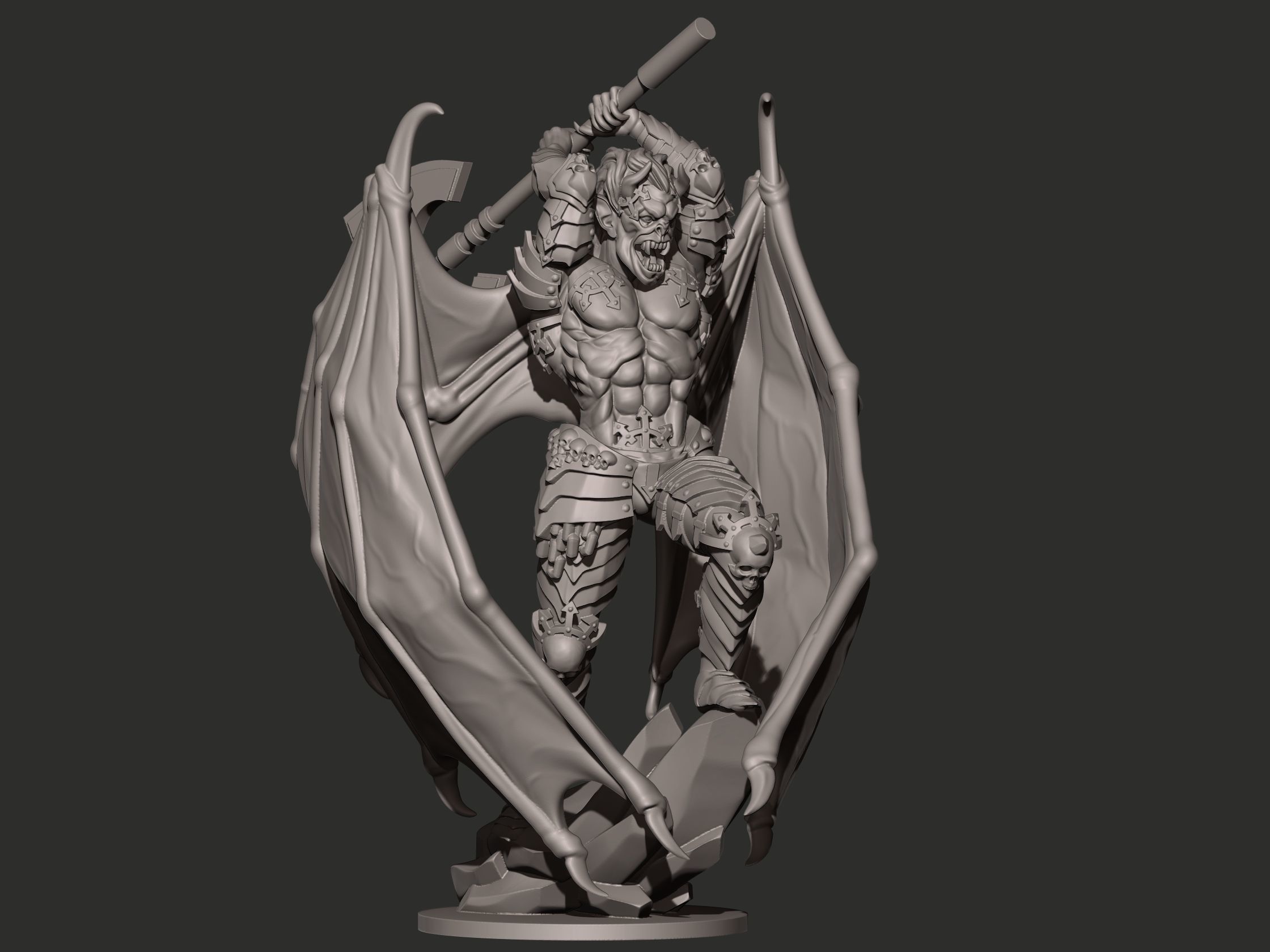 Demon statue of holding axe 3D print model_10