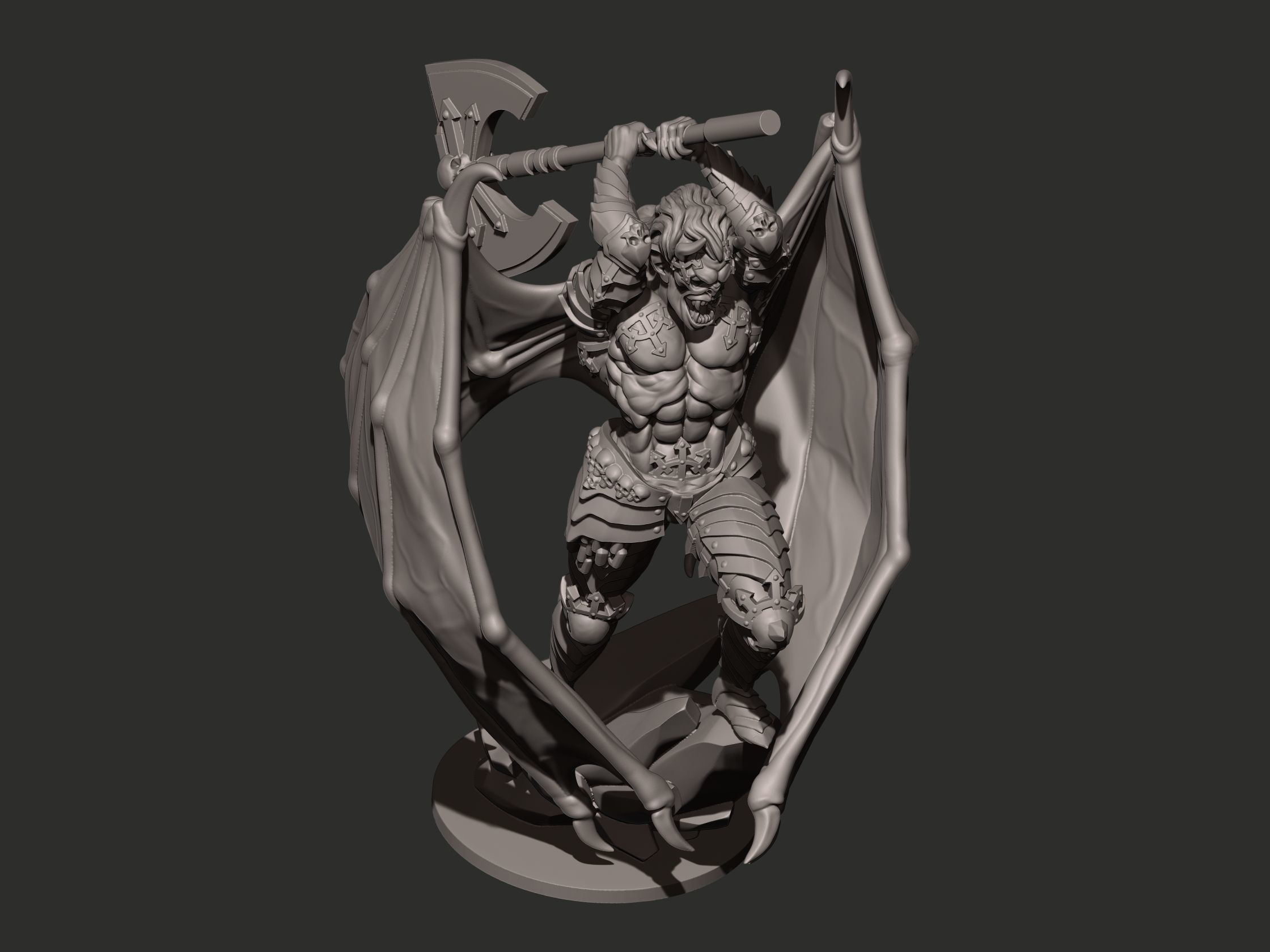 Demon statue of holding axe 3D print model_11