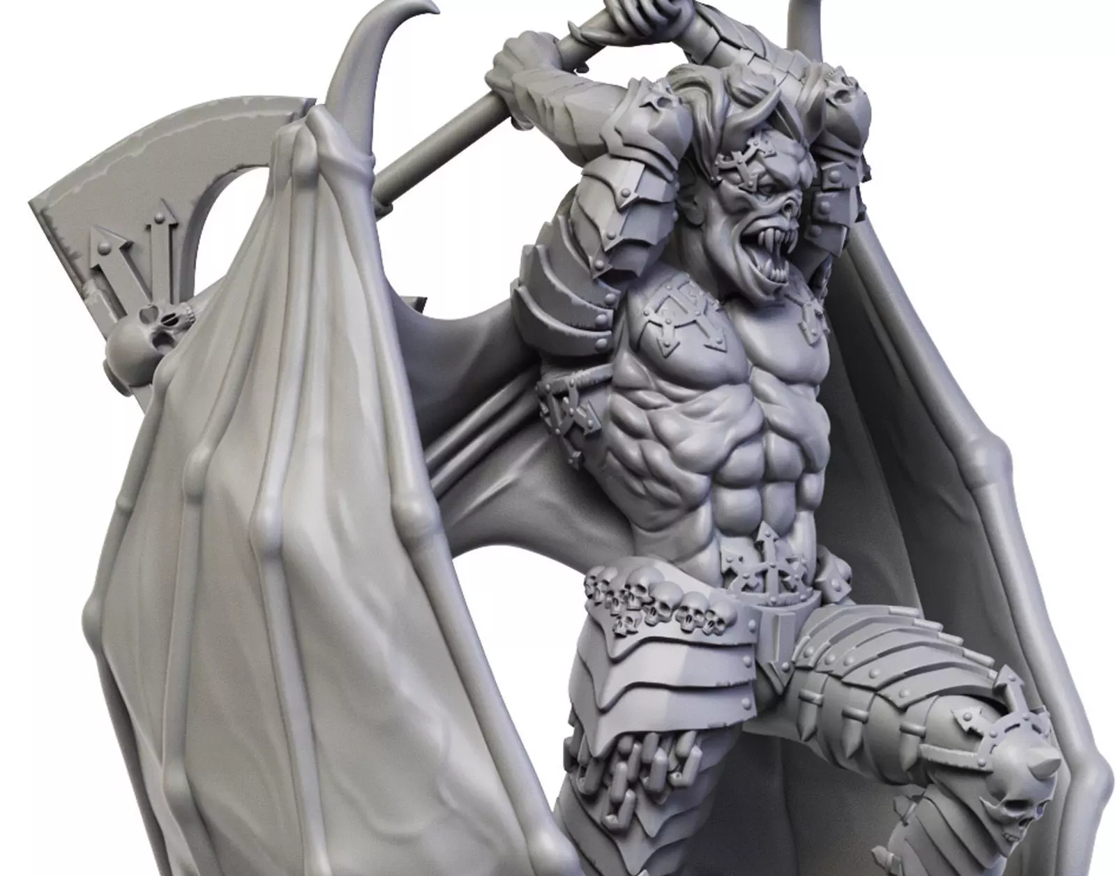 Demon statue of holding axe 3D print model_0