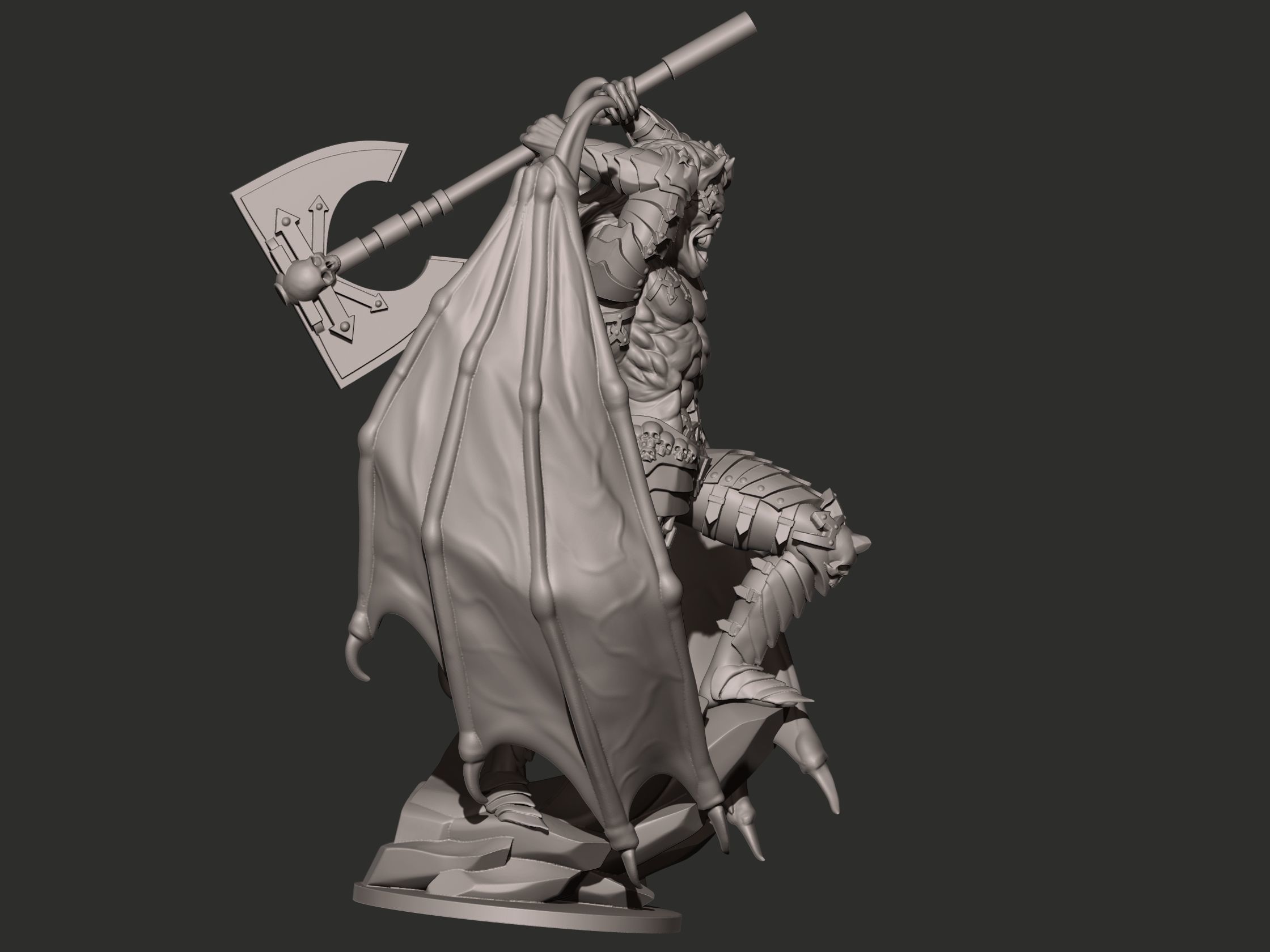 Demon statue of holding axe 3D print model_5