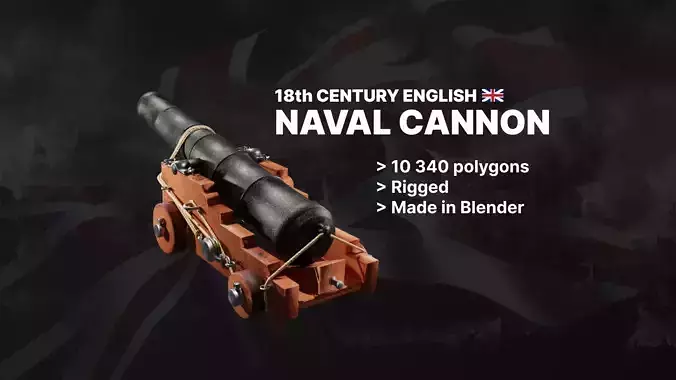12pdr NAVAL CANNON of 18th centrury Low-poly 3D model
