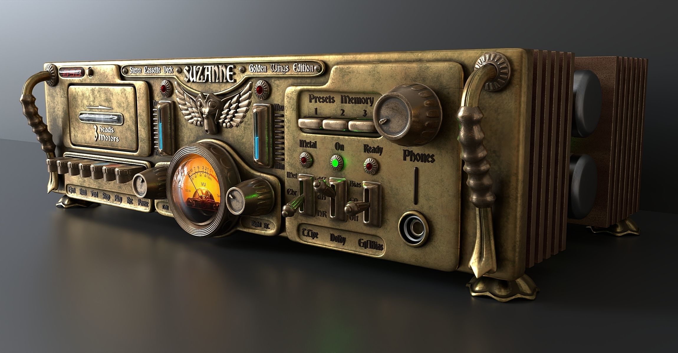 Steampunk style tape  deck 3D model_2