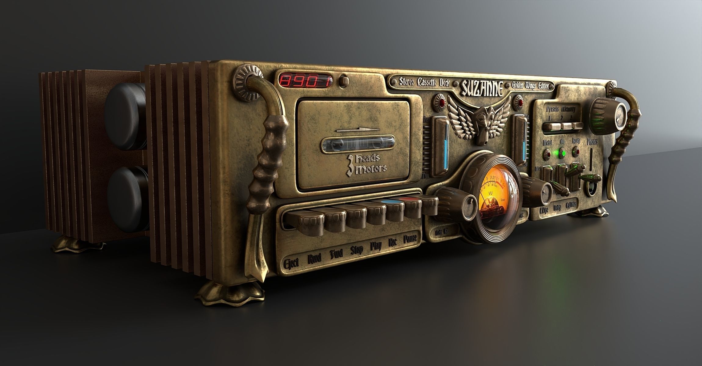Steampunk style tape  deck 3D model_1