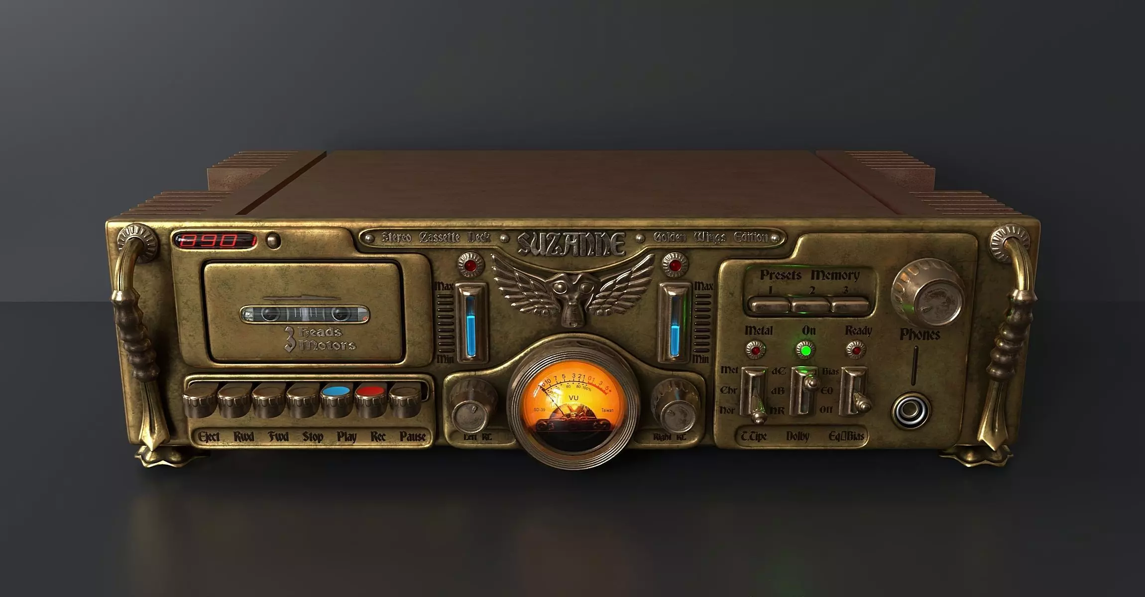 Steampunk style tape  deck 3D model_0