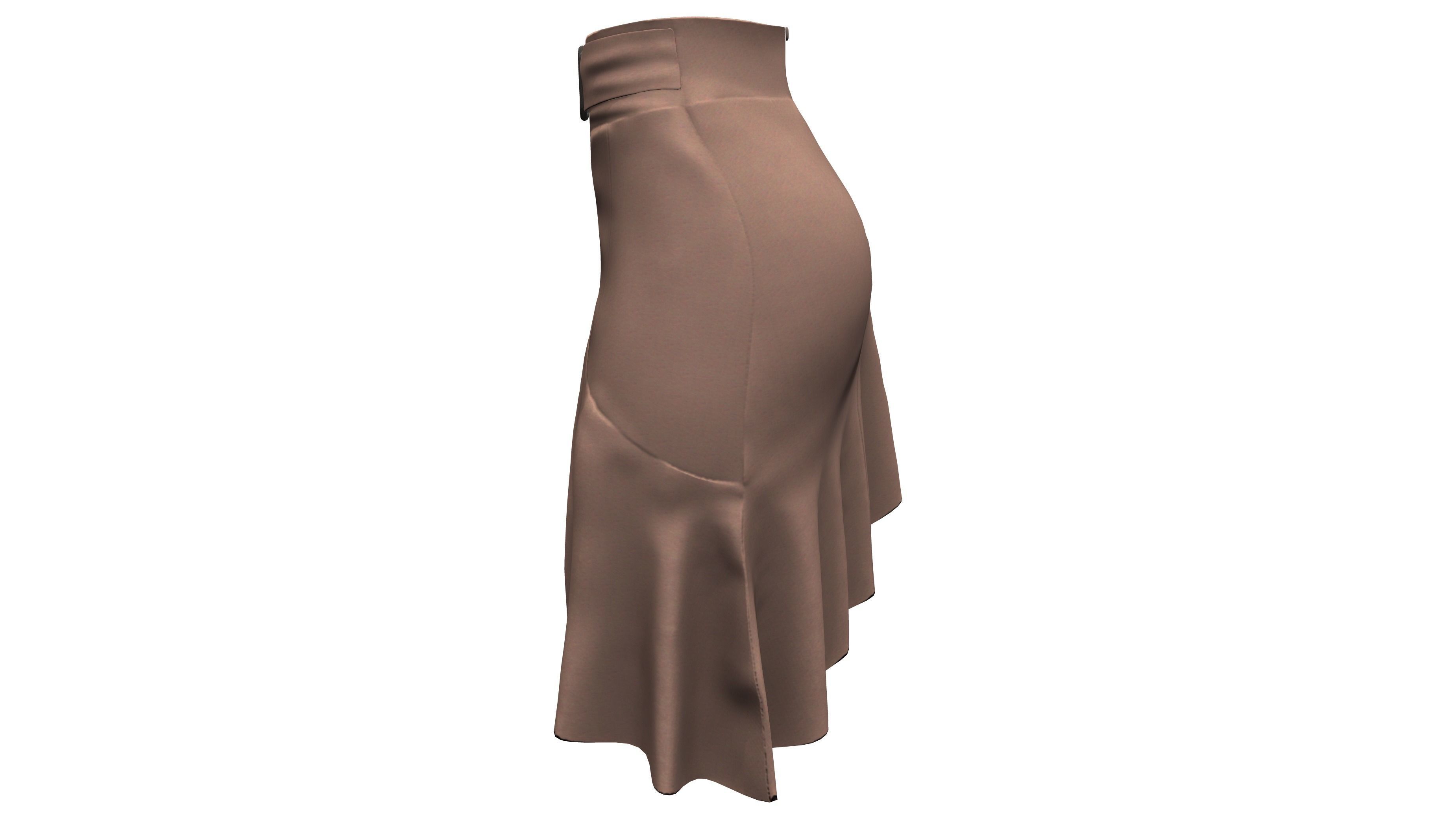 Asymmetric Brown Ruffled Bottom Mini Skirt Low-poly 3D model_3