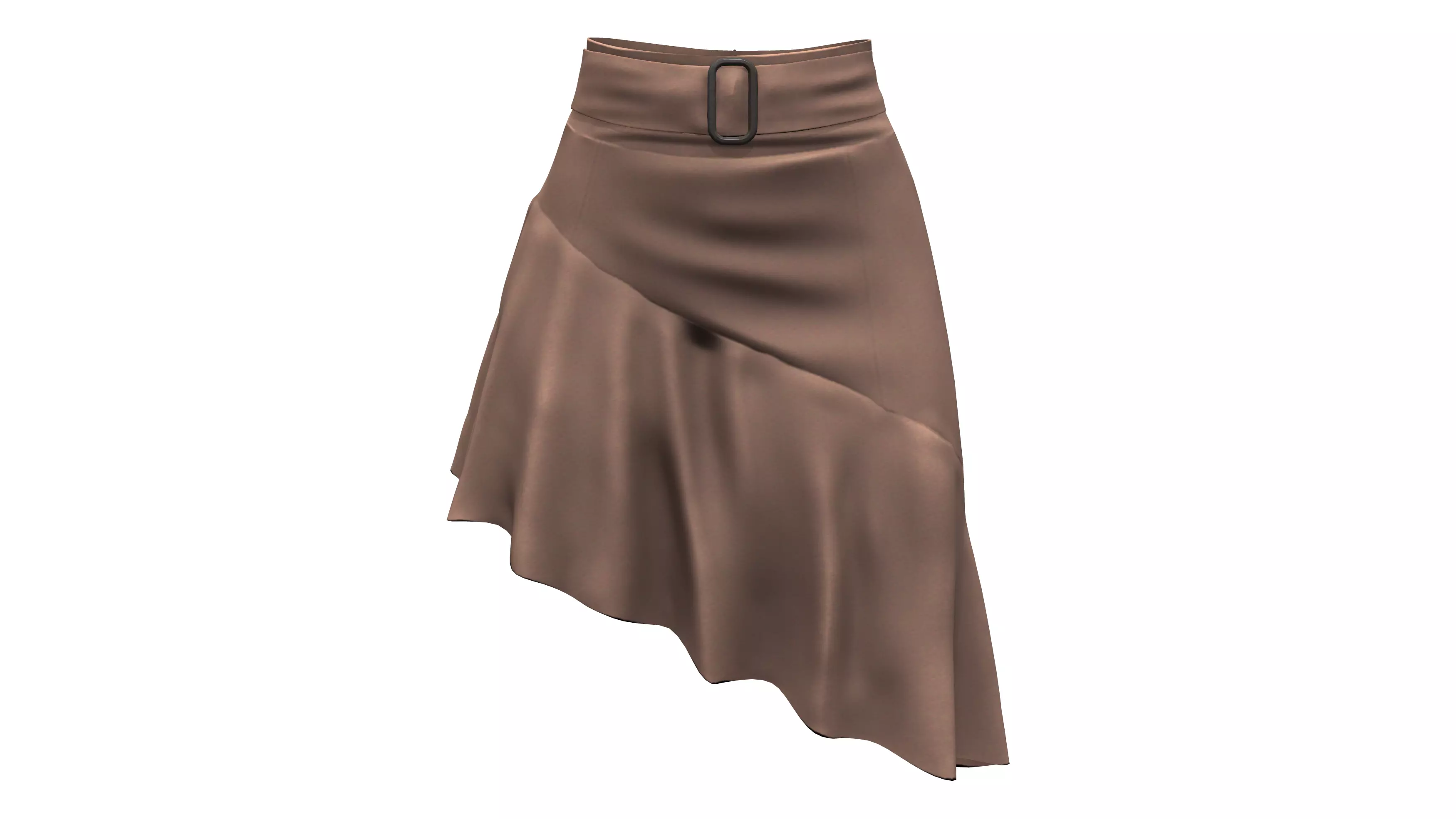 Asymmetric Brown Ruffled Bottom Mini Skirt Low-poly 3D model_0