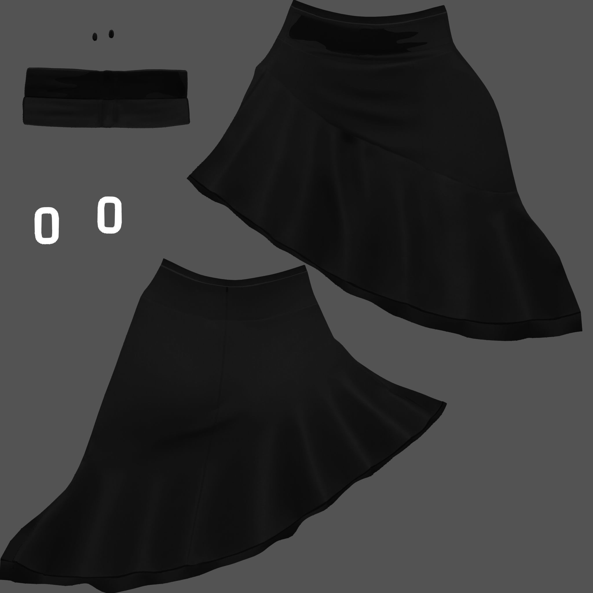 Asymmetric Brown Ruffled Bottom Mini Skirt Low-poly 3D model_11