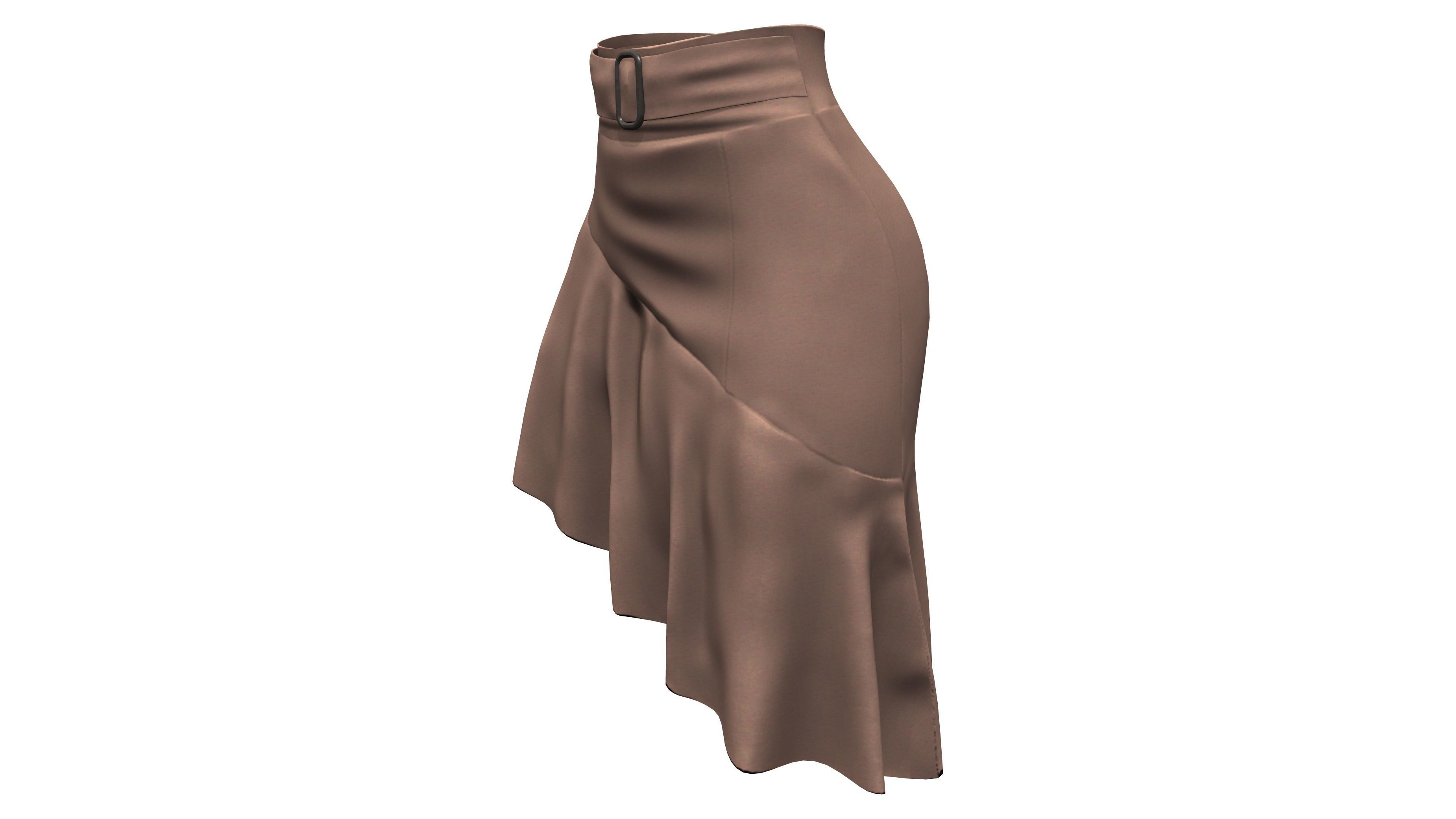 Asymmetric Brown Ruffled Bottom Mini Skirt Low-poly 3D model_2